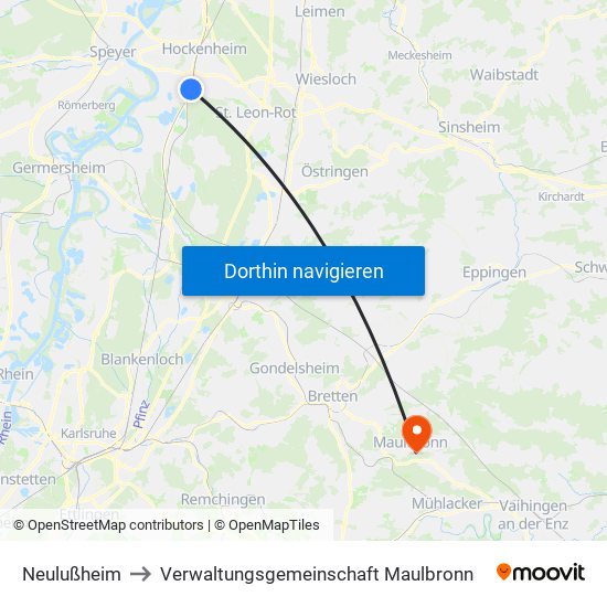 Neulußheim to Verwaltungsgemeinschaft Maulbronn map