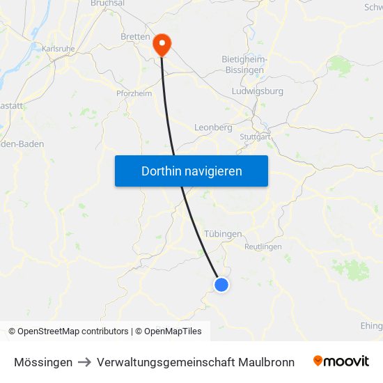 Mössingen to Verwaltungsgemeinschaft Maulbronn map