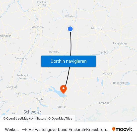 Weikersheim to Verwaltungsverband Eriskirch-Kressbronn am Bodensee-Langenargen map