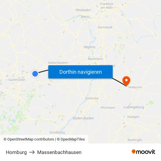 Homburg to Massenbachhausen map