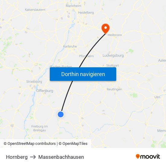 Hornberg to Massenbachhausen map