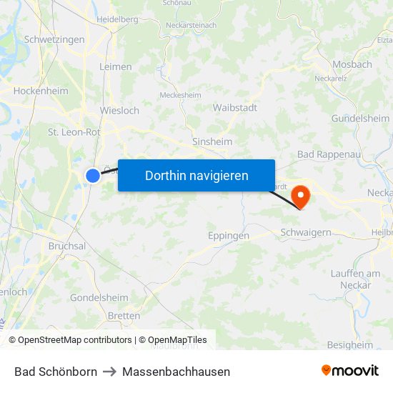 Bad Schönborn to Massenbachhausen map