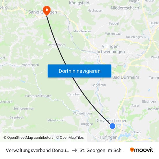 Verwaltungsverband Donaueschingen to St. Georgen Im Schwarzwald map