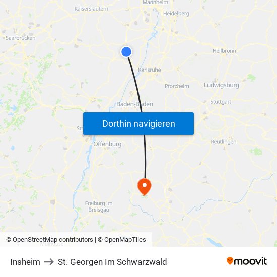 Insheim to St. Georgen Im Schwarzwald map