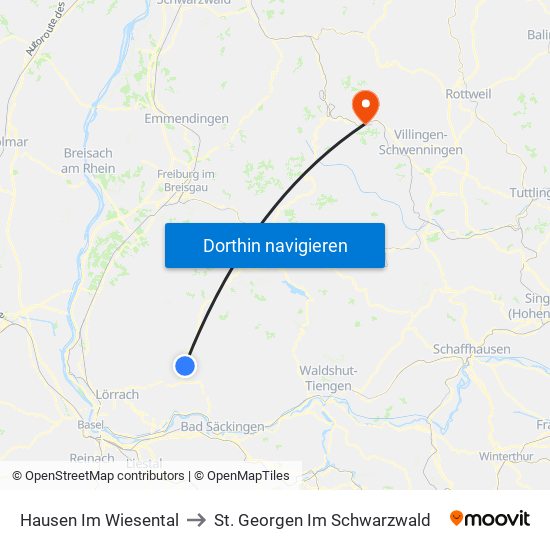 Hausen Im Wiesental to St. Georgen Im Schwarzwald map