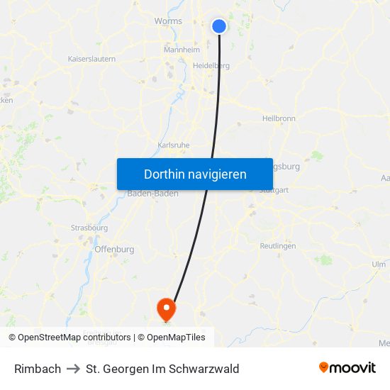Rimbach to St. Georgen Im Schwarzwald map