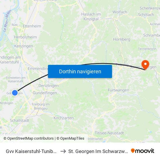 Gvv Kaiserstuhl-Tuniberg to St. Georgen Im Schwarzwald map