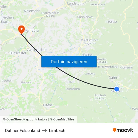 Dahner Felsenland to Limbach map