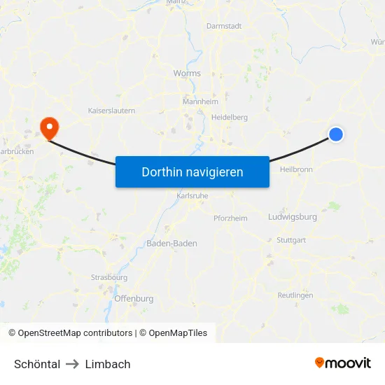 Schöntal to Limbach map