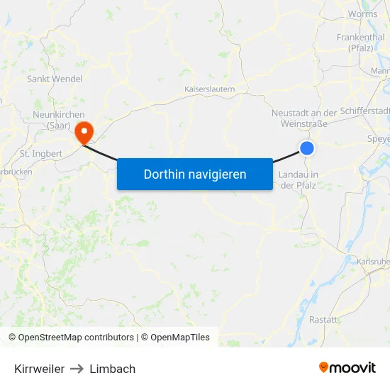 Kirrweiler to Limbach map