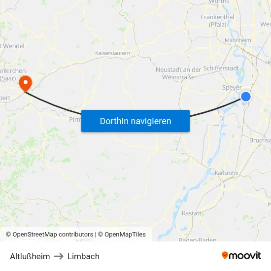 Altlußheim to Limbach map
