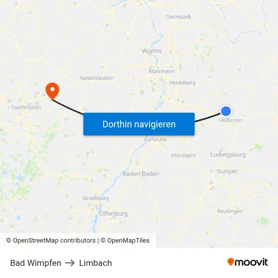 Bad Wimpfen to Limbach map