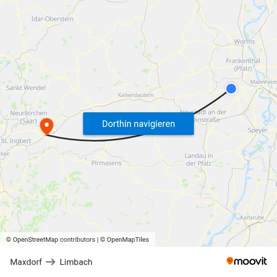 Maxdorf to Limbach map