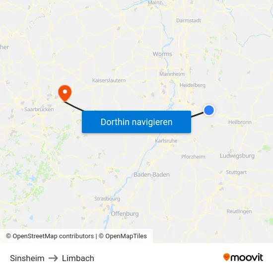 Sinsheim to Limbach map