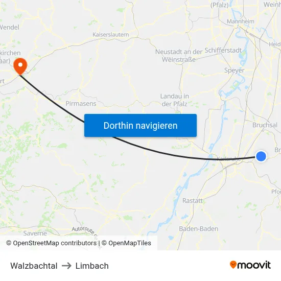 Walzbachtal to Limbach map
