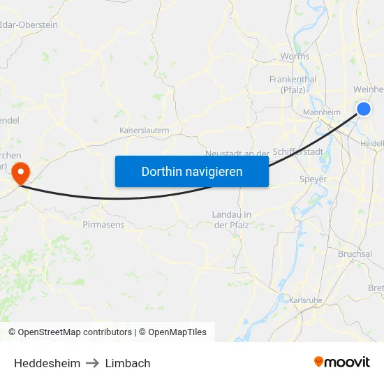 Heddesheim to Limbach map