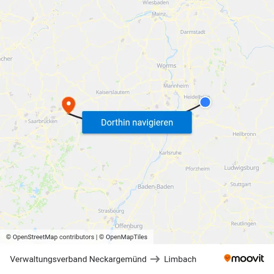 Verwaltungsverband Neckargemünd to Limbach map