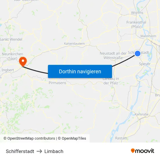 Schifferstadt to Limbach map