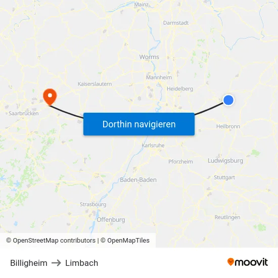 Billigheim to Limbach map