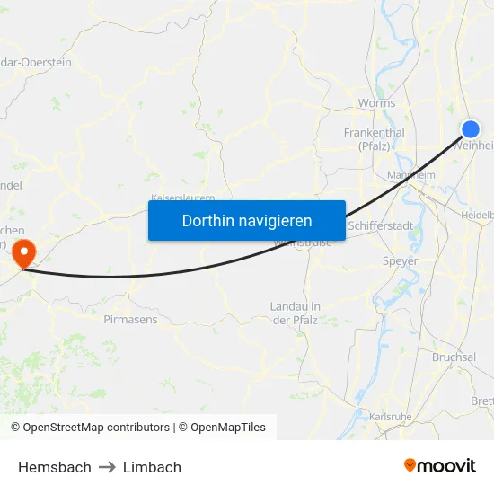 Hemsbach to Limbach map