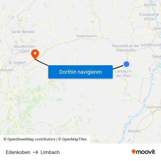 Edenkoben to Limbach map