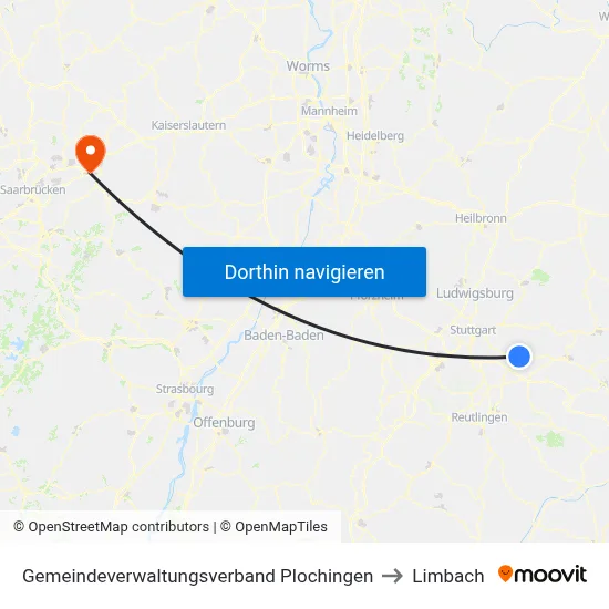 Gemeindeverwaltungsverband Plochingen to Limbach map