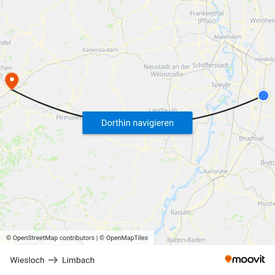 Wiesloch to Limbach map