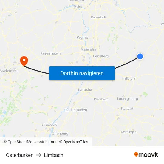 Osterburken to Limbach map