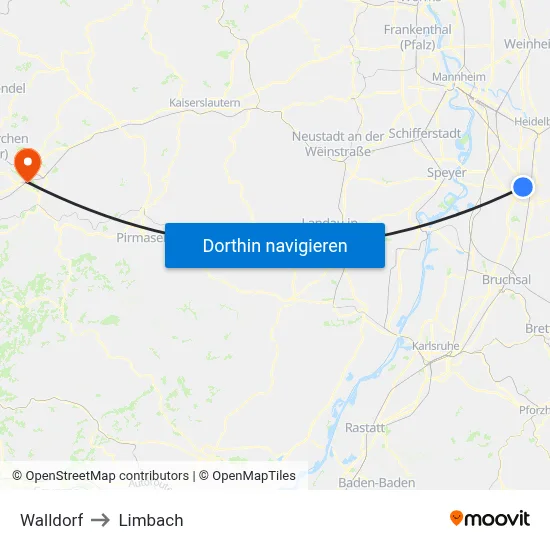 Walldorf to Limbach map