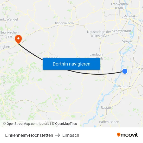 Linkenheim-Hochstetten to Limbach map