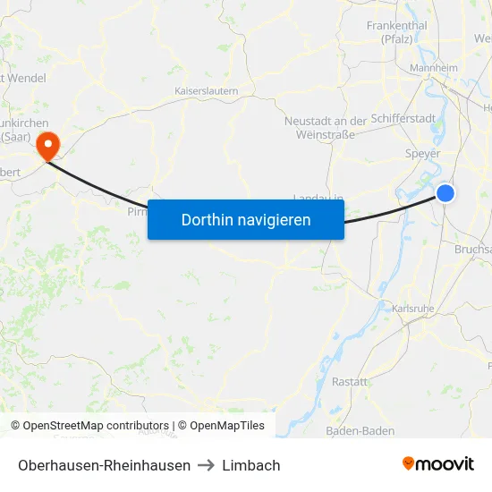 Oberhausen-Rheinhausen to Limbach map