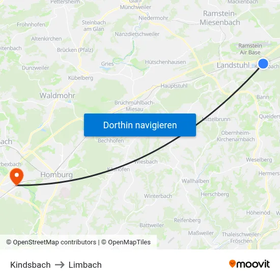 Kindsbach to Limbach map