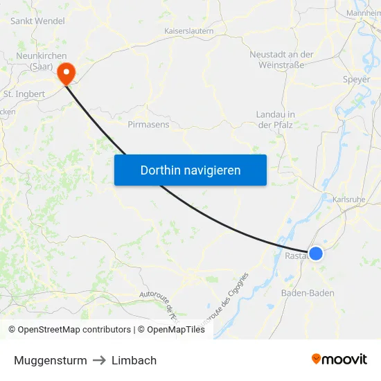Muggensturm to Limbach map