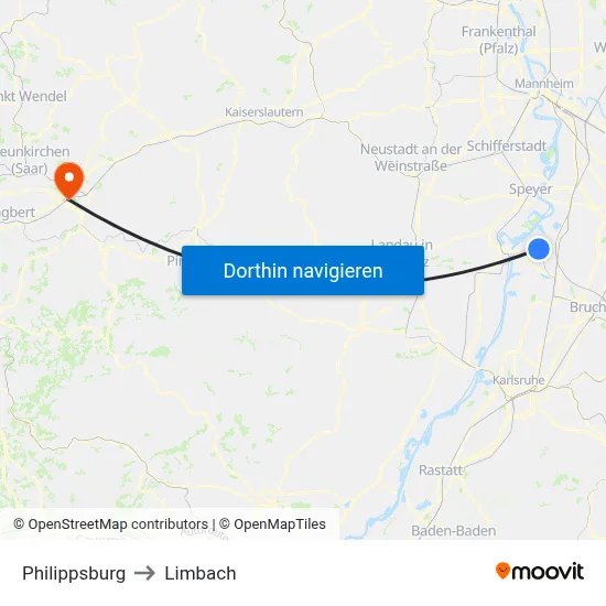 Philippsburg to Limbach map