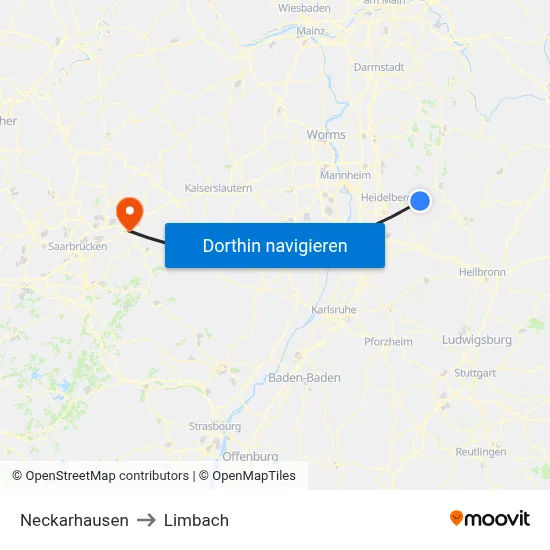 Neckarhausen to Limbach map