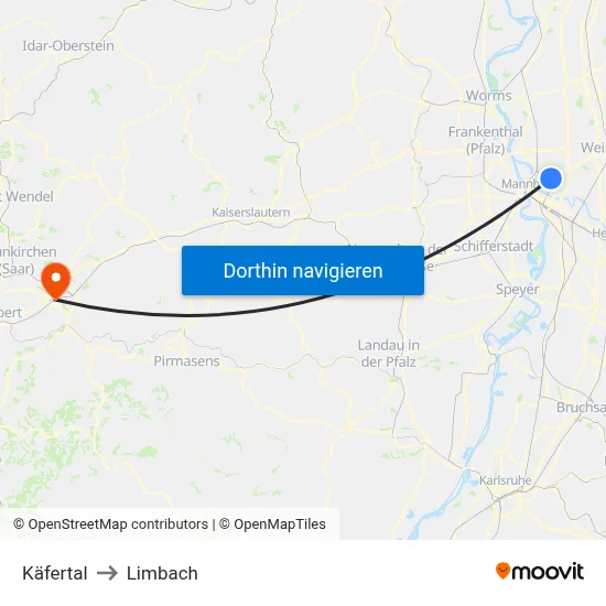 Käfertal to Limbach map
