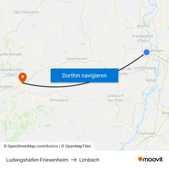 Ludwigshafen-Friesenheim to Limbach map