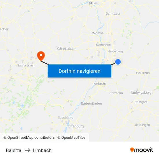 Baiertal to Limbach map