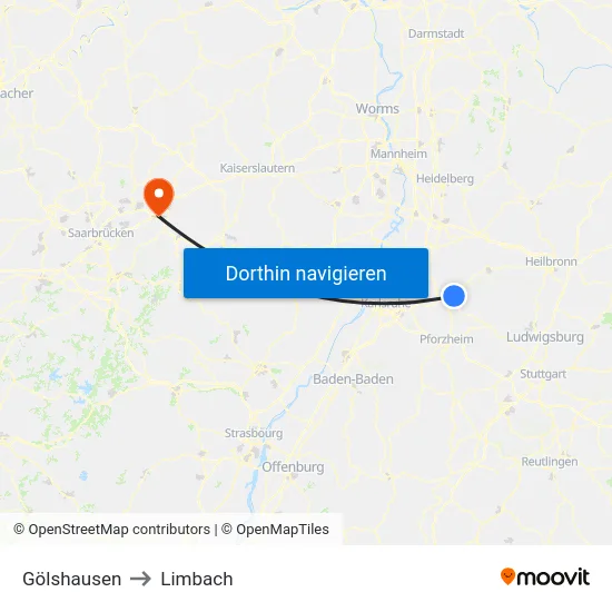 Gölshausen to Limbach map