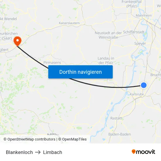 Blankenloch to Limbach map
