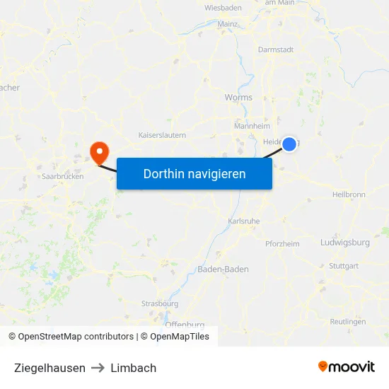 Ziegelhausen to Limbach map