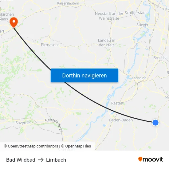 Bad Wildbad to Limbach map