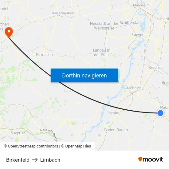 Birkenfeld to Limbach map