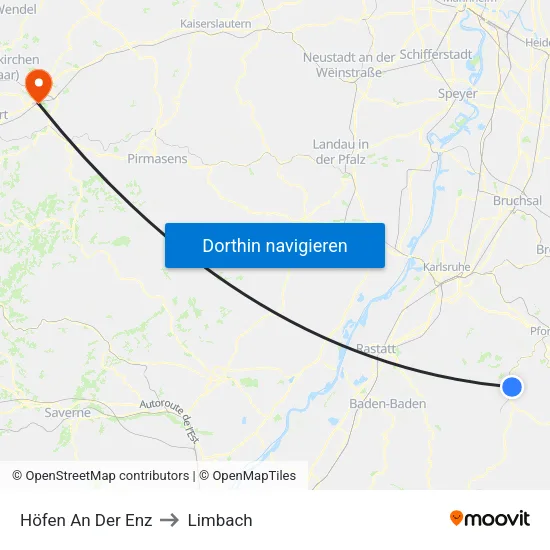 Höfen An Der Enz to Limbach map