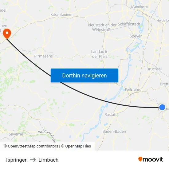 Ispringen to Limbach map