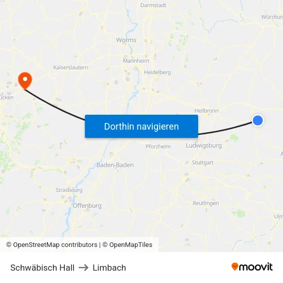 Schwäbisch Hall to Limbach map