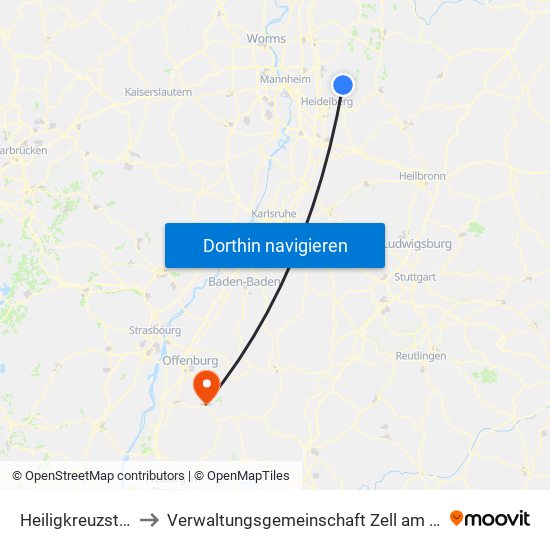 Heiligkreuzsteinach to Verwaltungsgemeinschaft Zell am Harmersbach map