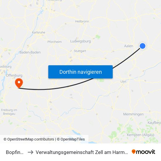 Bopfingen to Verwaltungsgemeinschaft Zell am Harmersbach map