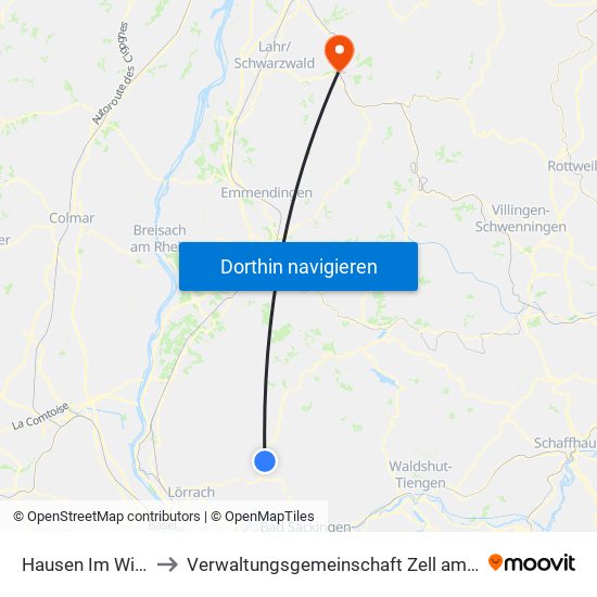 Hausen Im Wiesental to Verwaltungsgemeinschaft Zell am Harmersbach map