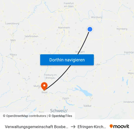 Verwaltungsgemeinschaft Boxberg to Efringen-Kirchen map